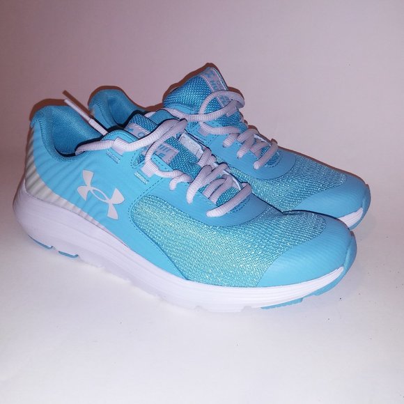 Under Armour Sneakers Girls Kids Blue Gray Outhustle Print Tennis Shoes Brand Ne - Picture 1 of 12